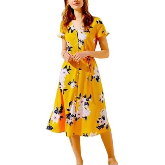 Loft Flutter Floral Print Midi Button Up Sun Dress Size 10 NWT Garden Party - Picture 1 of 9